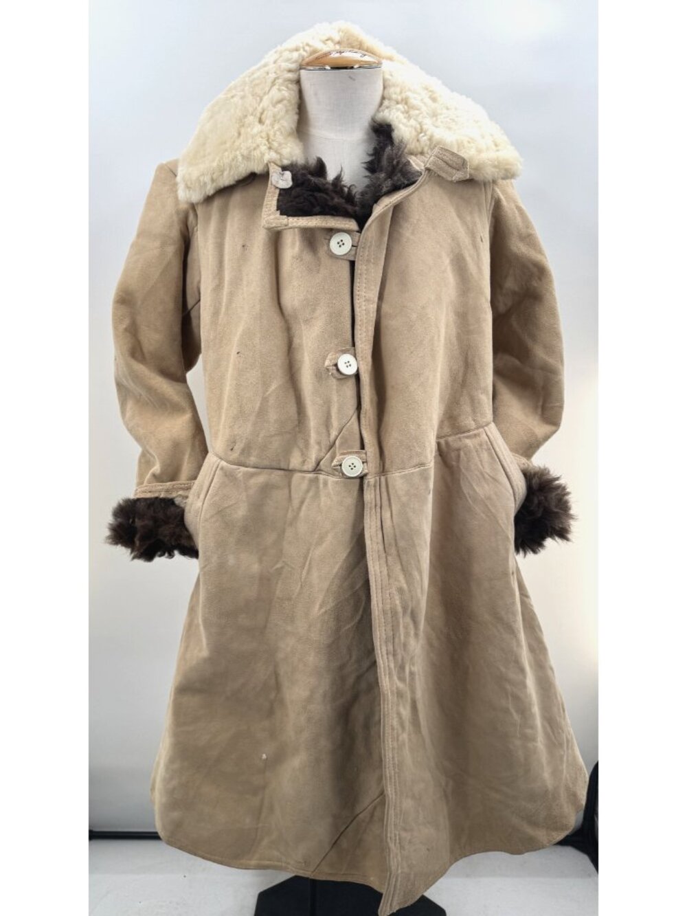 Vintage 80s Long Brown Rancher Jacket Shearling Sheepskin Coat Jacket Men Sz XL
